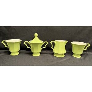 Vintage Independence Ironstone Japan Green (2) Coffee Mugs Creamer Sugar Dish